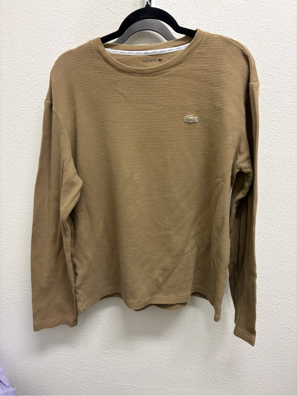 Lacoste Men's Waffle Knit Long Sleeve Crewneck - Camel